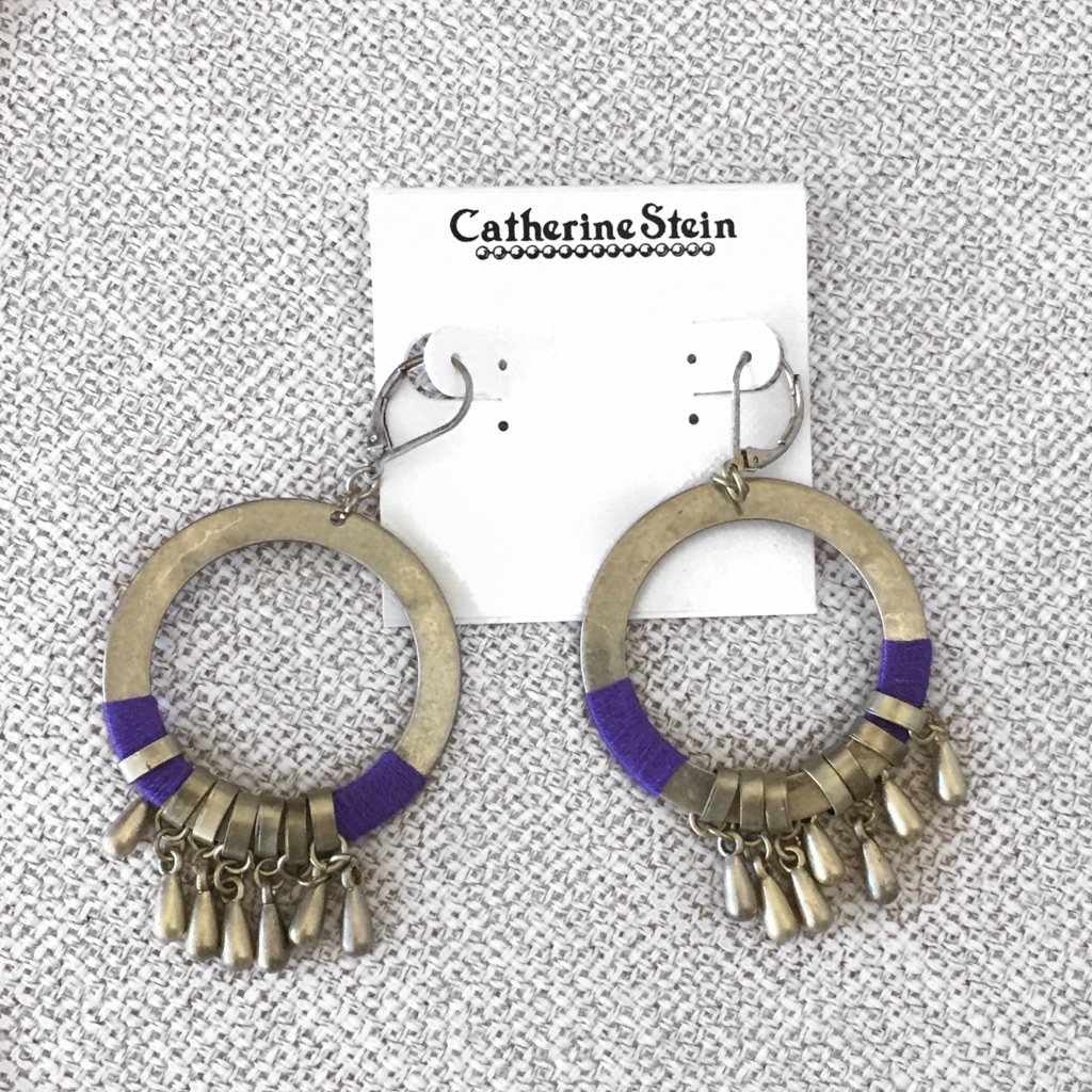 Nwt Catherine Stein Gold & Purple Hoop Drop Earrings Statement Jewelry